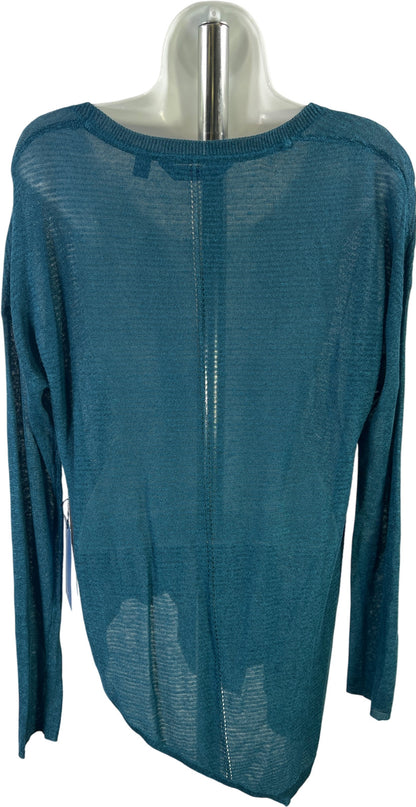 Simply Vera Wang Women’s Blue Long Sleeve Thin Sheer Asymmetrical Sweater - L
