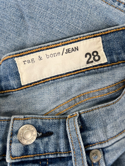 Rag and Bone Women’s Light Wash High Rise Stove Pipe Distressed Step Jeans - 28