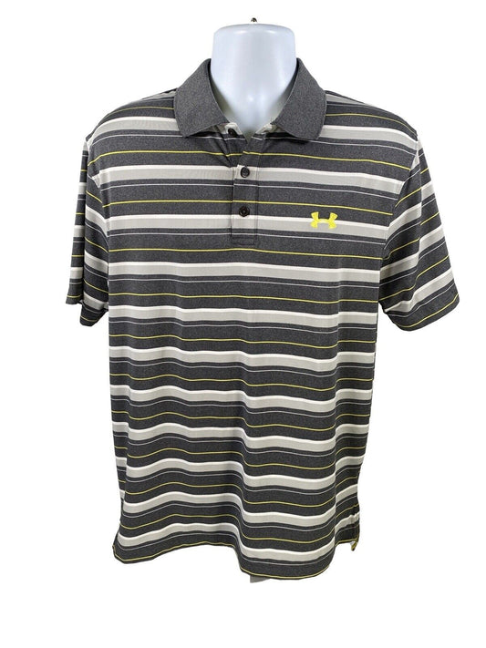 Under Armour Men's Gray Striped Loose Fit Polo Shirt - L