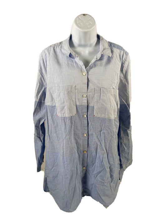 J. Jill Camisa con botones de algodón de manga larga a rayas azules para mujer - M