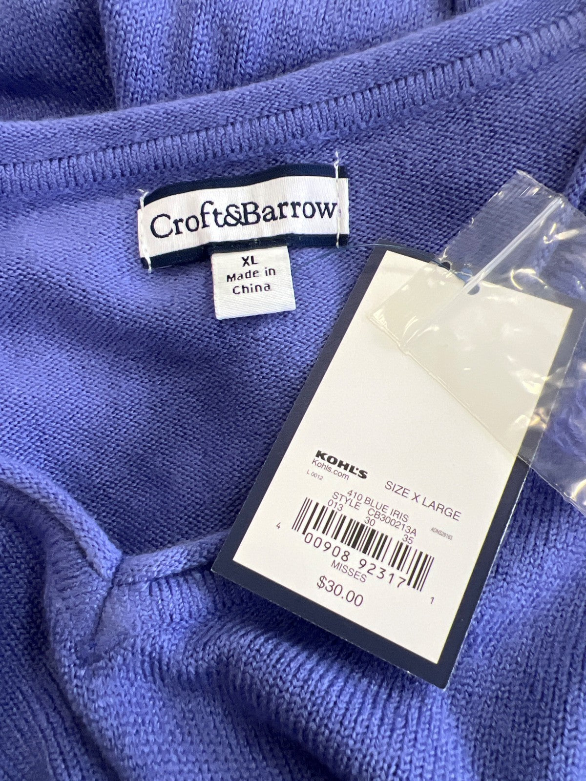 Croft and Barrow Women’s Purple Iris Long Sleeve V-Neck Sweater - XL