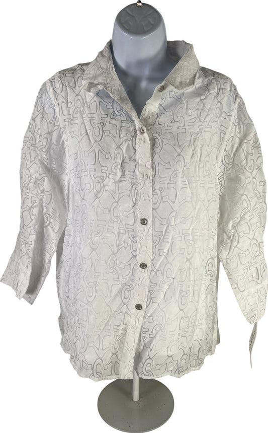 NEW Alfred Dunner Women’s White Lined 3/4 Sleeve Button Up Blouse - 16 Petite