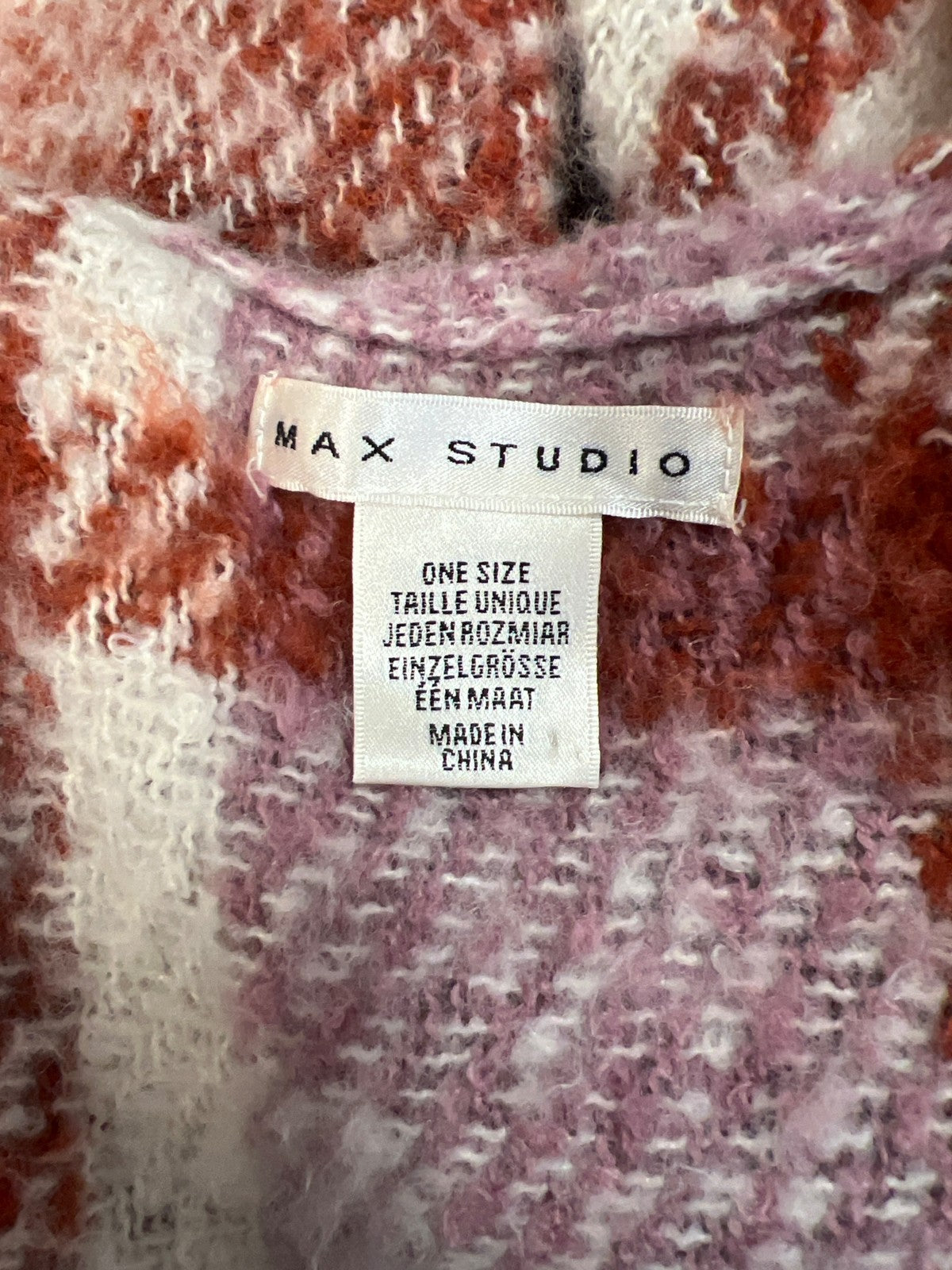 Max Studio Women’s Brick Red/White Plaid Poncho Sweater - One Size