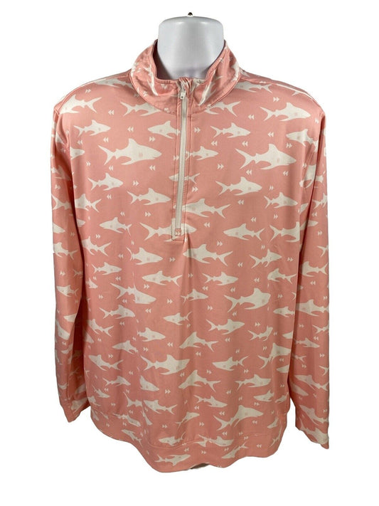 Waggle Golf Men's Pink Shark Print 1/4 Zip Golf Pullover - XL