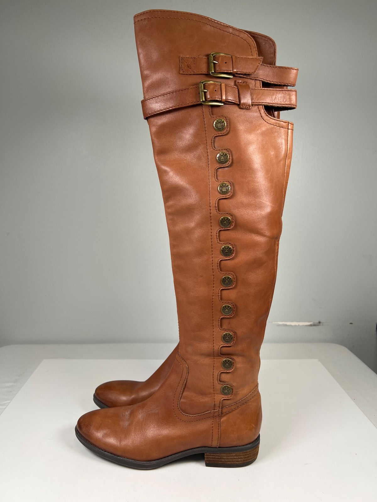 Sam Edelman Women’s Brown Leather Pierce Over The Knee Boots - 8.5