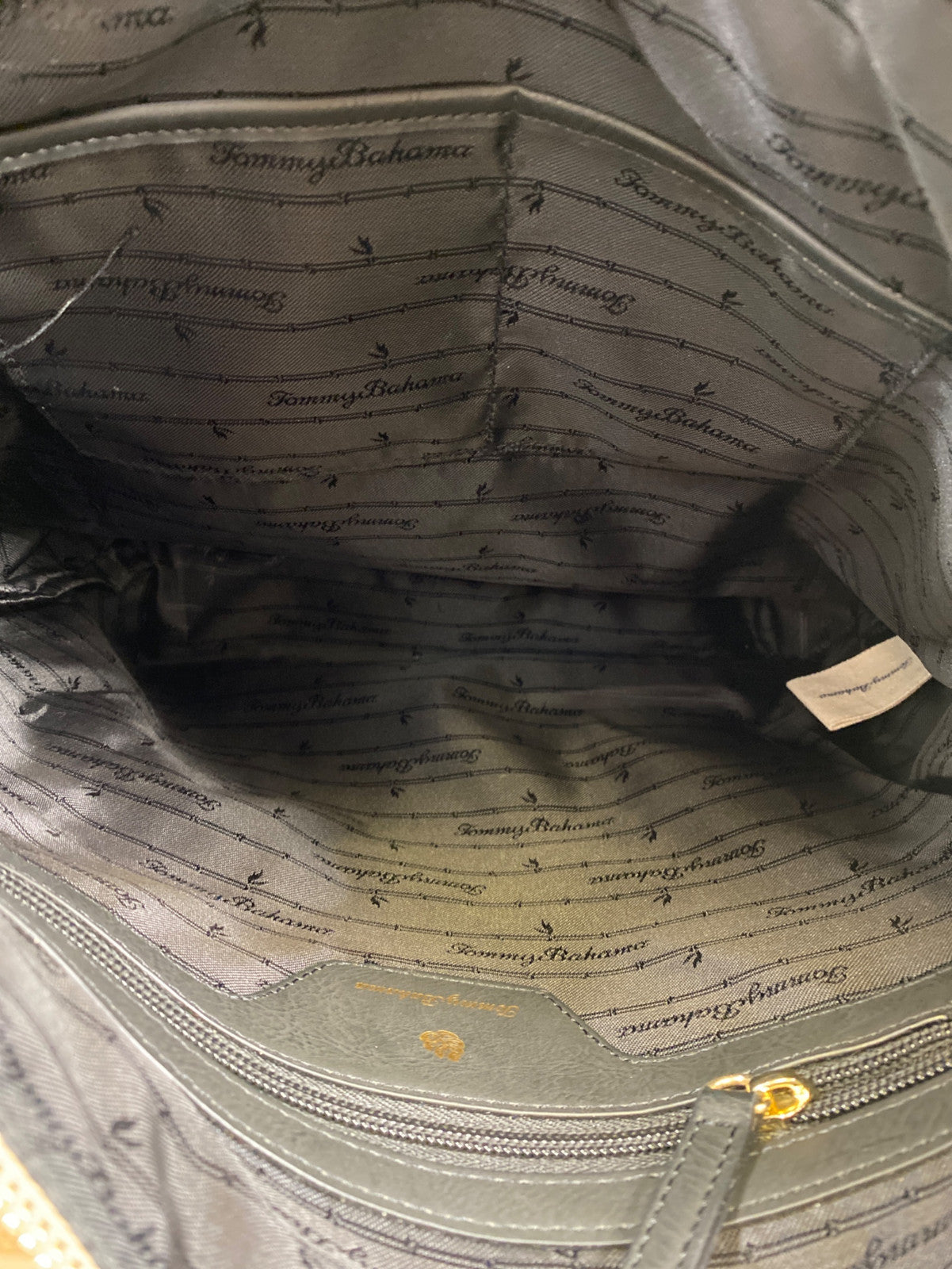 Tommy Bahama Women’s Light Beige Leather Zip Close Tote Bag Purse