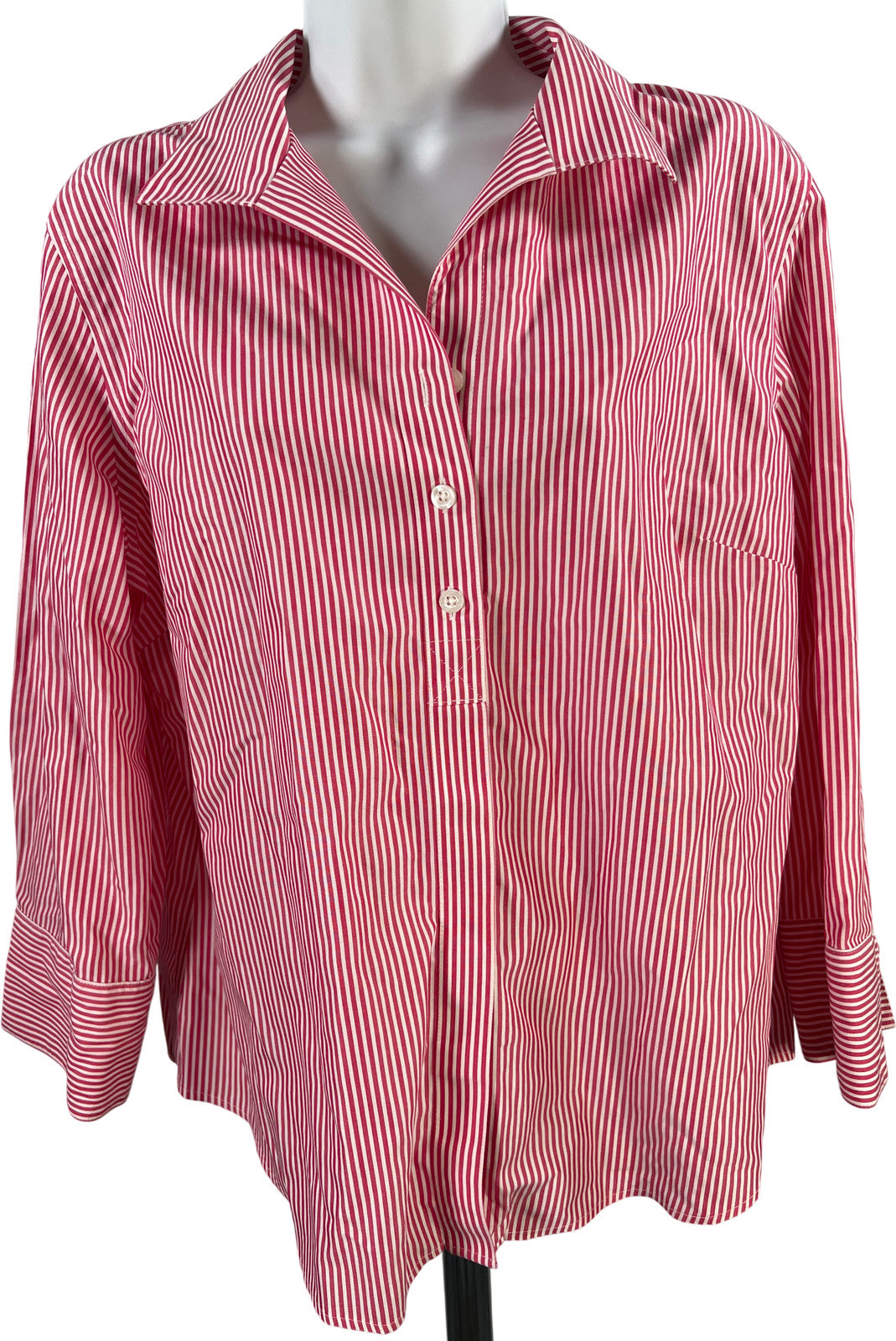 Chico’s Women’s Red/White Striped No-Iron 3/4 Sleeve Button Up Shirt - 2/US L