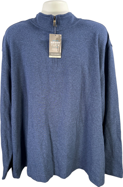 Van Heusen Men’s Blue 1/4 Zip Never Tuck Pullover Sweater - 3XL Big and Tall