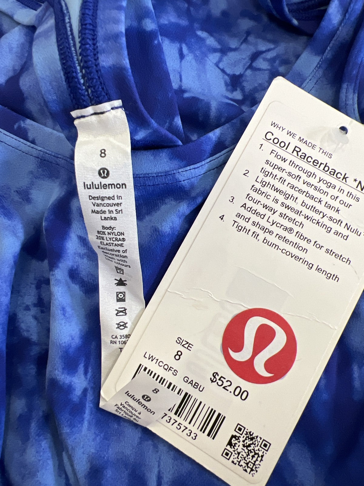 Lululemon Women’s Blue Cool Racerback Tank Nulu - 8