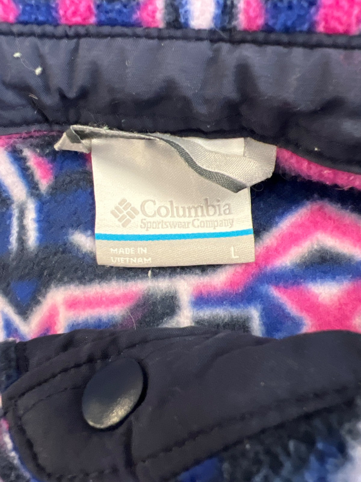 Columbia Women’s Blue/Pink Snap Button Long Sleeve Fleece Jacket - L