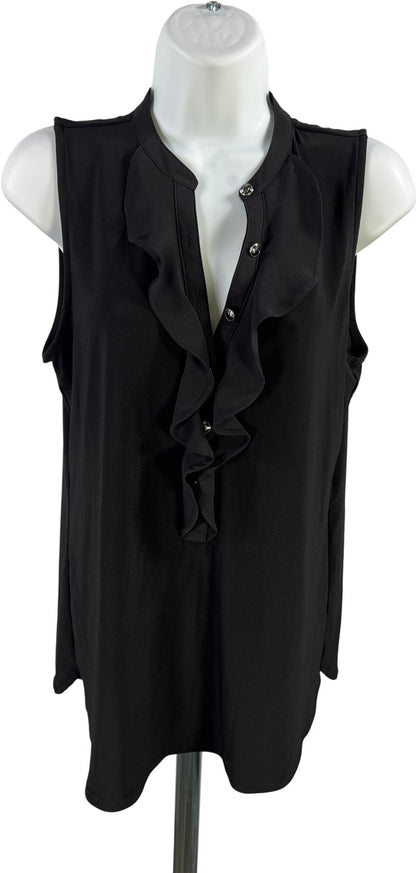 White House Black Market Women’s Black Sleeveless Ruffle Front Blouse - S