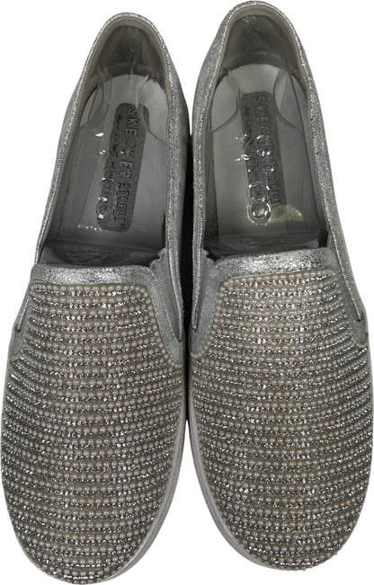 Skechers Women’s Silver Metallic Shiny Dancer Street Loafer Shoes - 8.5