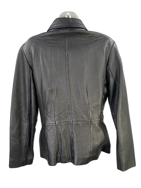 Jones New York Women's Black Leather Full Zip Jacket - M