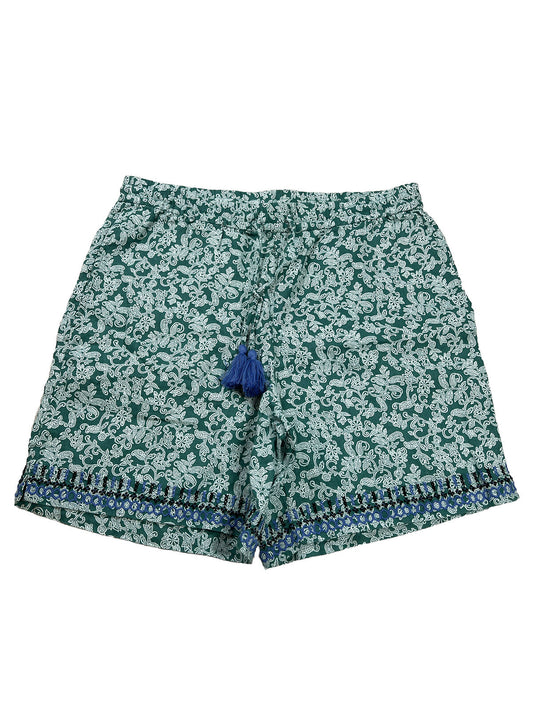 NEW J.Jill Women's Green Love Linen Tasseled Drawstring Pull On Shorts -S