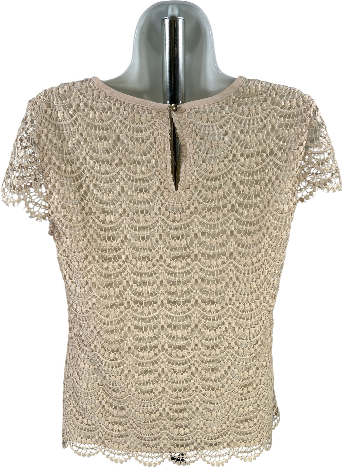 Banana Republic Women’s Ivory/Beige Lace Lined Short Sleeve Blouse - 2 Petite