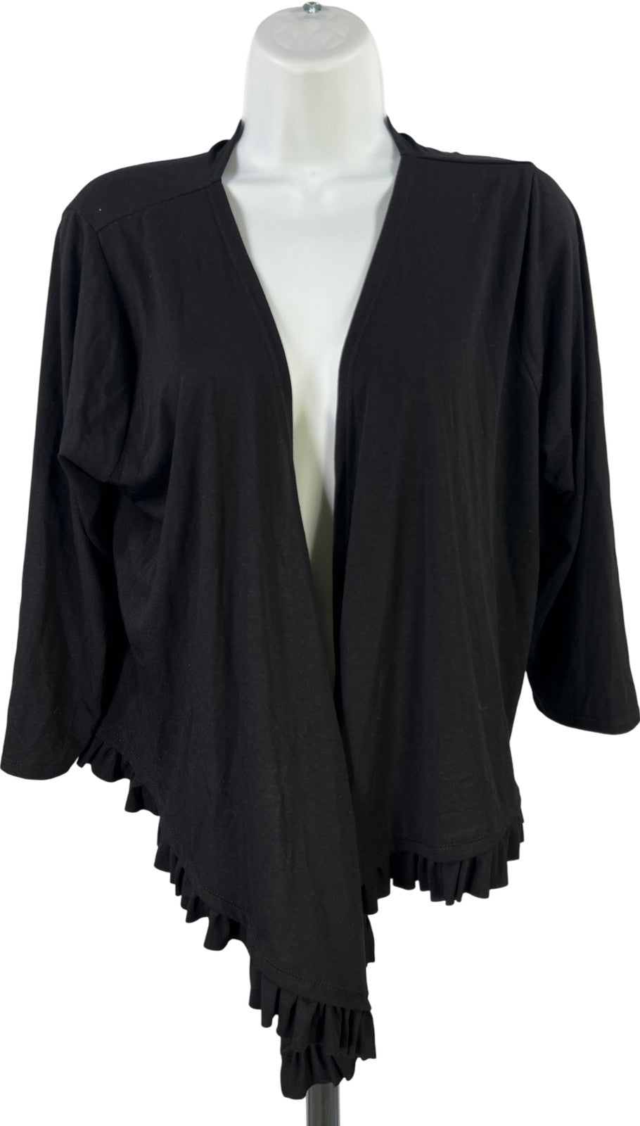 August Silk Women’s Black Ruffle Trim 3/4 Sleeve Cardigan Sweater - L