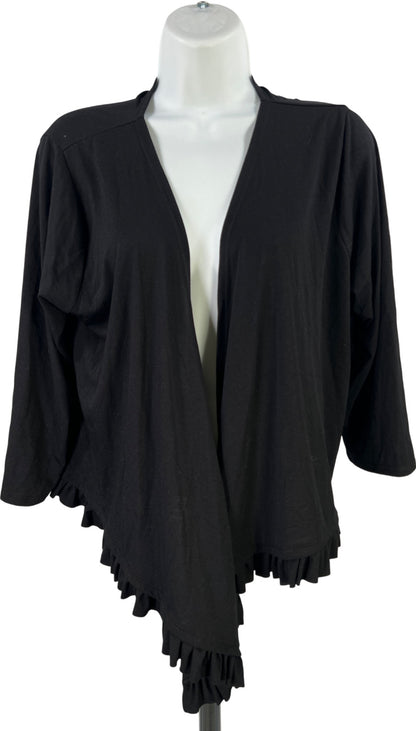 August Silk Women’s Black Ruffle Trim 3/4 Sleeve Cardigan Sweater - L