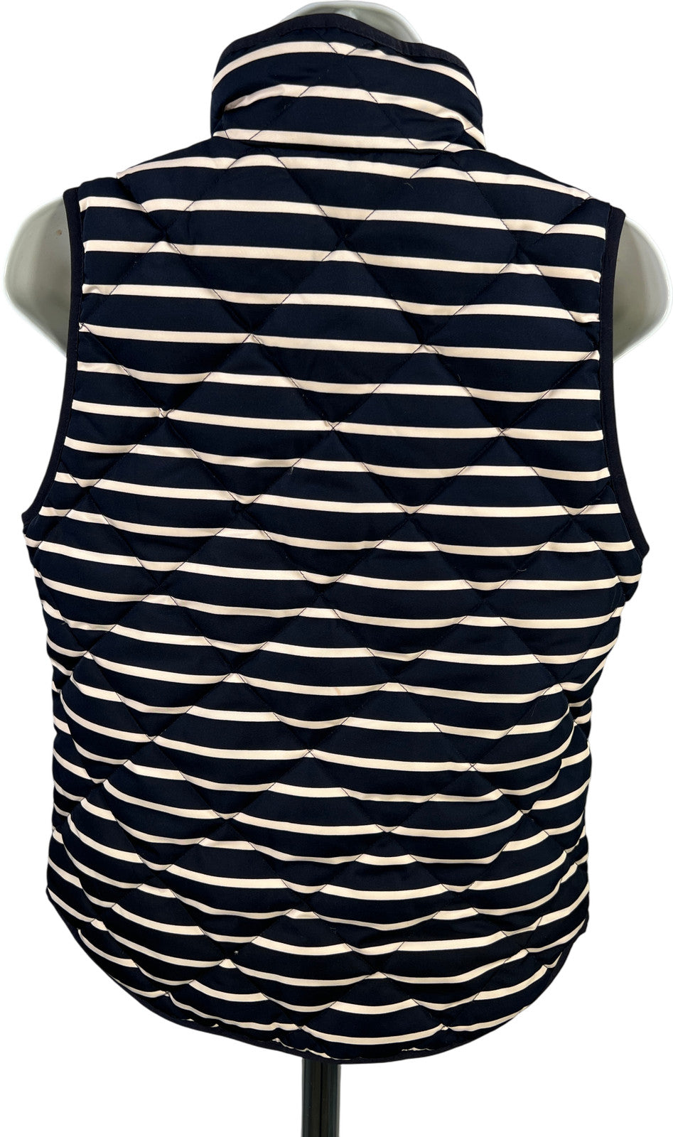 J.Crew Women’s Navy Blue/White Striped Down Filled Full Zip Vest - XS