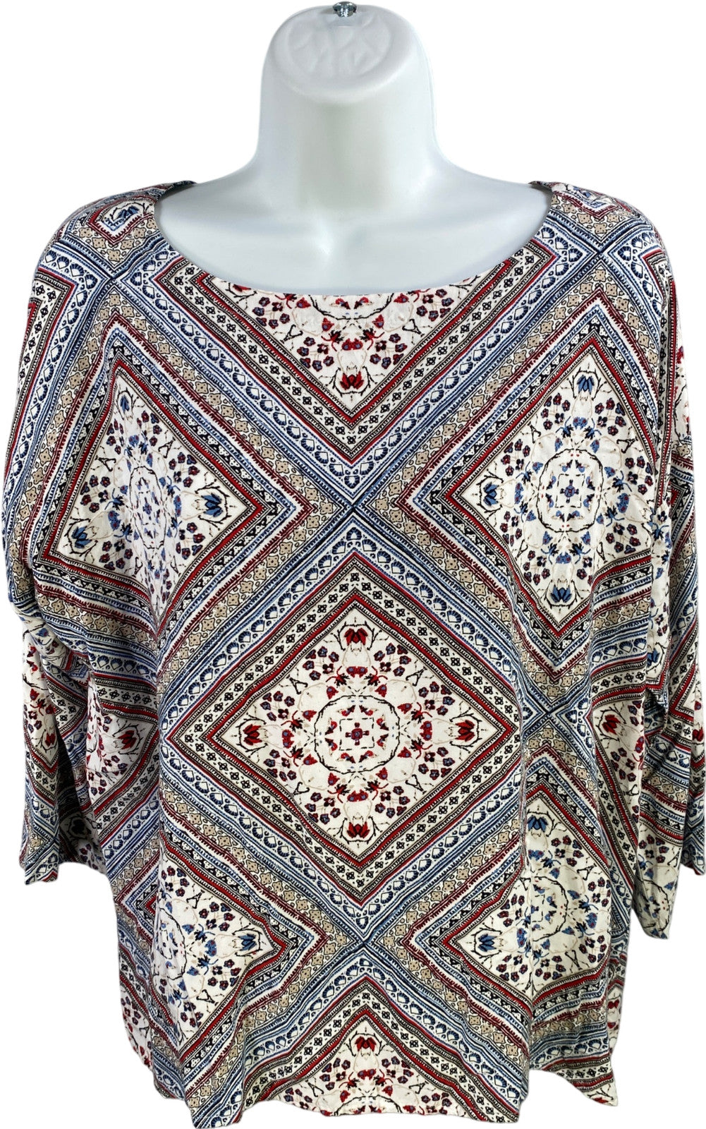 J.Jill Women’s White/Multicolor Button Back 3/4 Sleeve Shirt - M