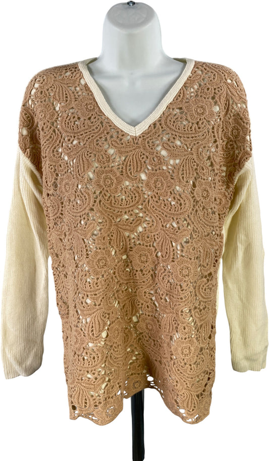 Chico’s Women’s Ivory/Beige Lace Front Christina Pullover Sweater - 1/US M
