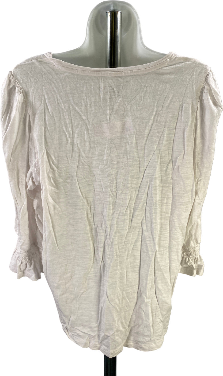 Chico’s Women’s White Cotton Slub Ruffle Cuff 3/4 Sleeve Scoop Neck Shirt - 2/L