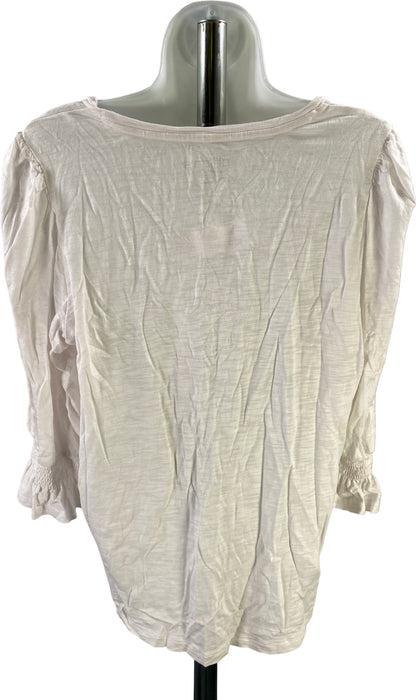 Chico’s Women’s White Cotton Slub Ruffle Cuff 3/4 Sleeve Scoop Neck Shirt - 2/L