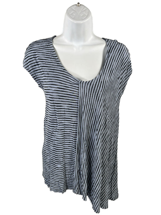 Chico's Women's Blue Striped Cap Sleeve Asymmetrical Top - 0/US S