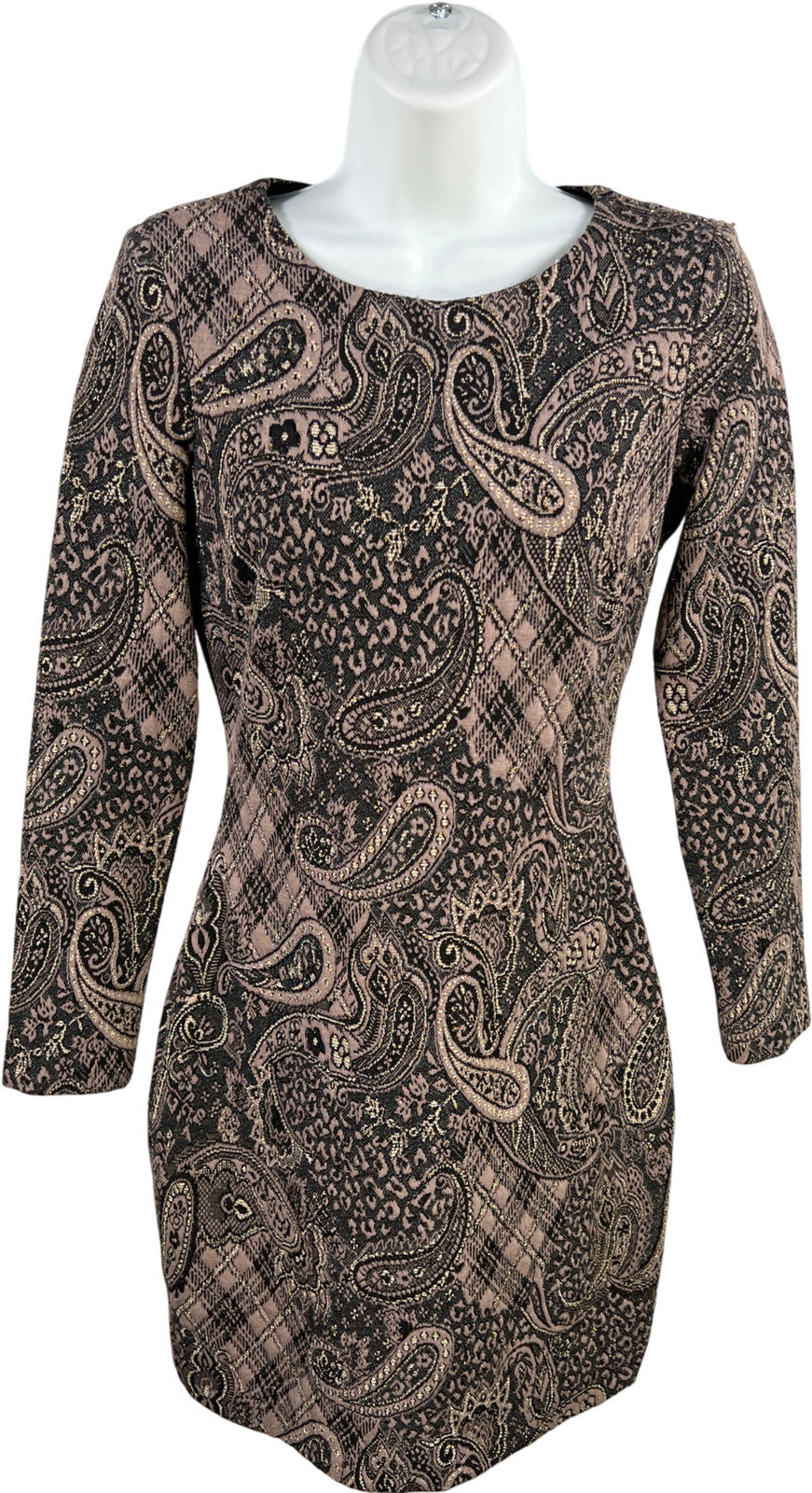 Belle Badgley Mischka Women’s Gray/Black Paisley Long Sleeve Sheath Dress - 2