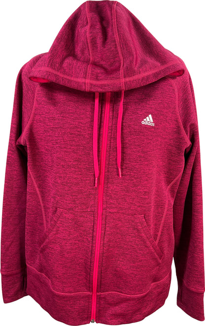 Adidas Women’s Pink Heathered Fleece Lined Full Zip Hooded Sweatshirt - M