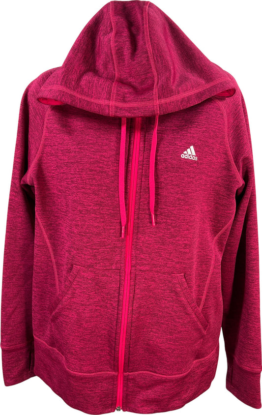 Adidas Women’s Pink Heathered Fleece Lined Full Zip Hooded Sweatshirt - M