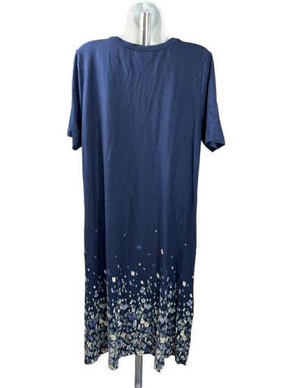 Pure J.Jill Womens Blue Floral Short Sleeve Midi T-Shirt Dress -XL Petite