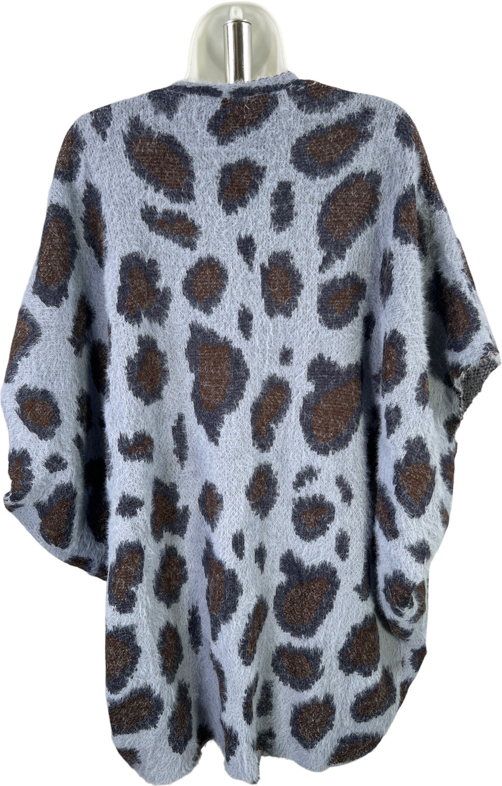 Umgee Women’s Blue Animal Print Short Sleeve Fuzzy Cardigan Sweater - S