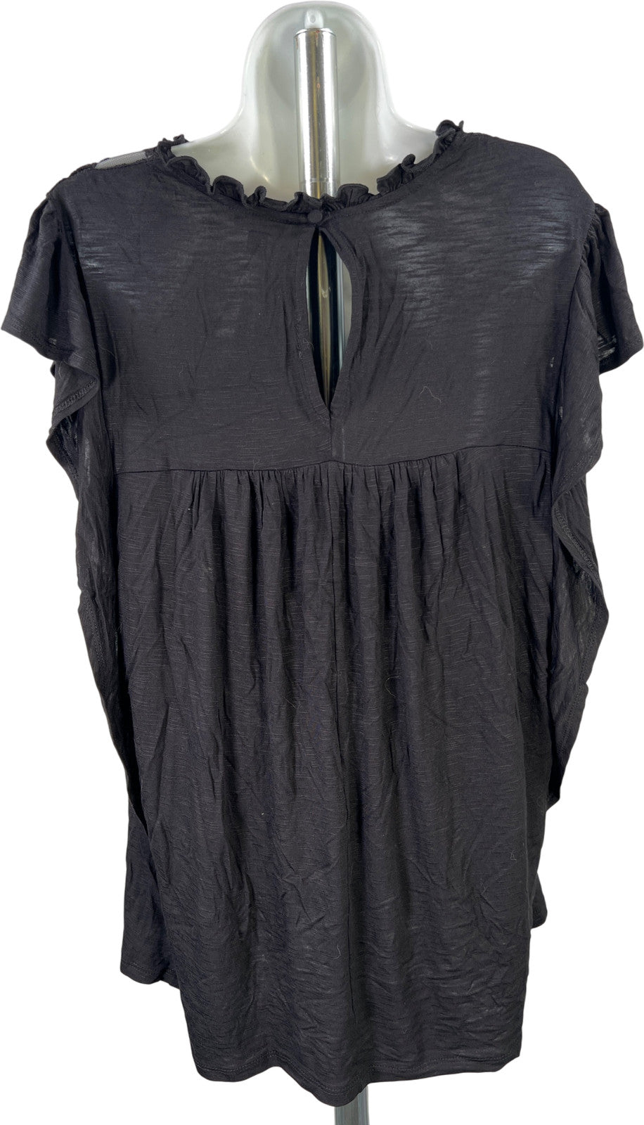 Torrid Women’s Black Sheer/Lace Inset Flutter Sleeve Blouse - Plus 2