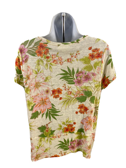 J.Jill Camiseta de manga corta de lino Loven floral color marfil para mujer - S Petite
