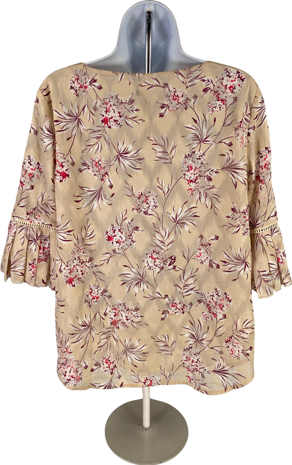 Ann Taylor Women’s Beige Floral 1/2 Pleated Bell Sleeve Blouse - S