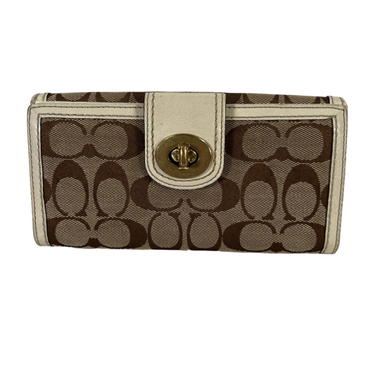 Coach Beige Signature Fabric Turnlock Large Wallet