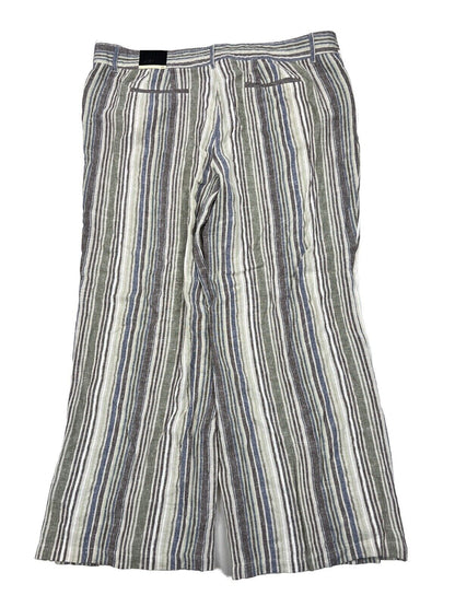 NEW Lane Bryant Women's Beige/Green Striped Linen Blend Pants - 18/20