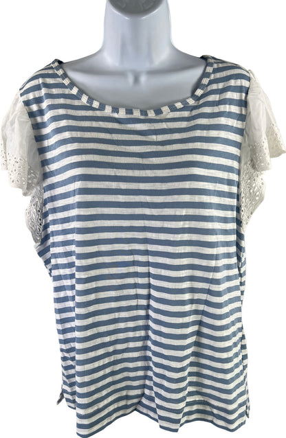 Jane & Delancey Women’s Blue Striped Cap Sleeve Shirt - L