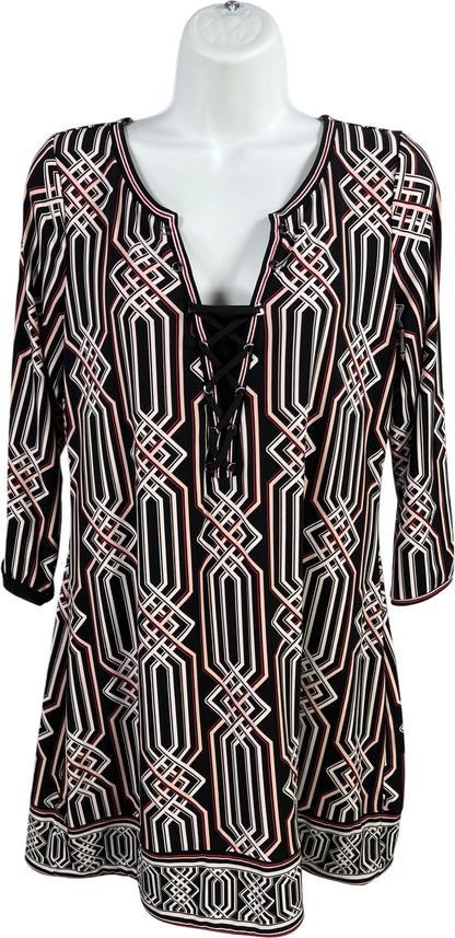 White House Black Market Women’s Black 3/4 Sleeve Lace Neck Tunic Blouse - M