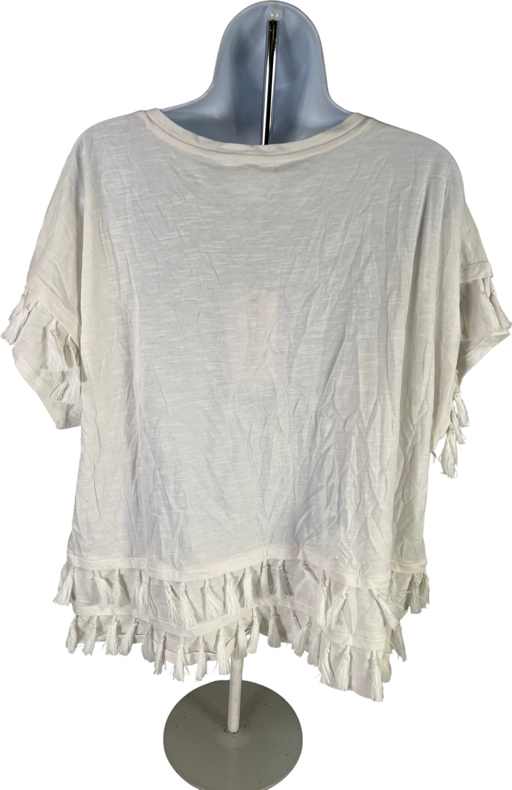 NEW For The Republic Women’s White Tassel Short Sleeve T-Shirt - Plus 1X