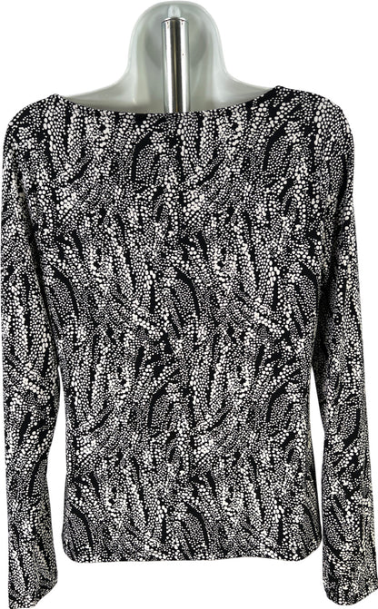 Tahari Women’s Black/White Long Sleeve Twist Front Blouse - M