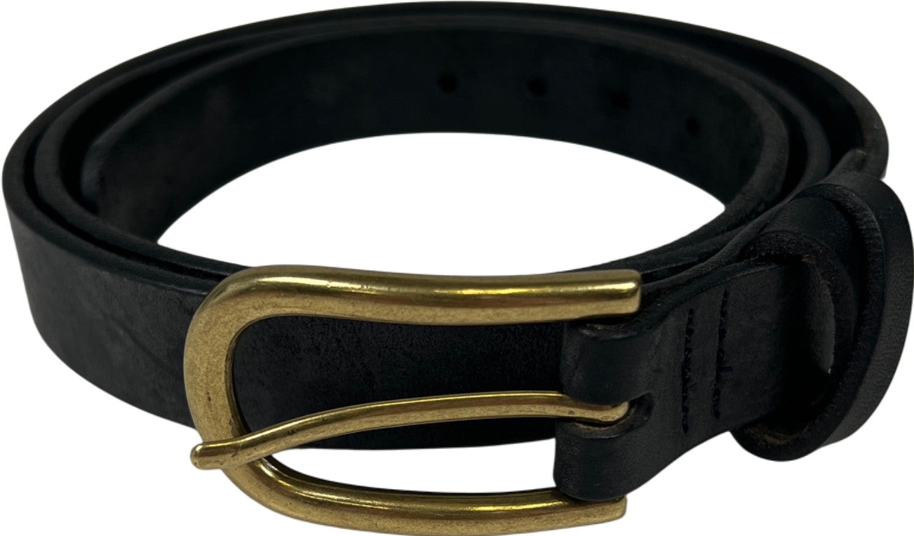 Duluth Trading Women’s Bronze Metal Black Leather Slim Belt - M