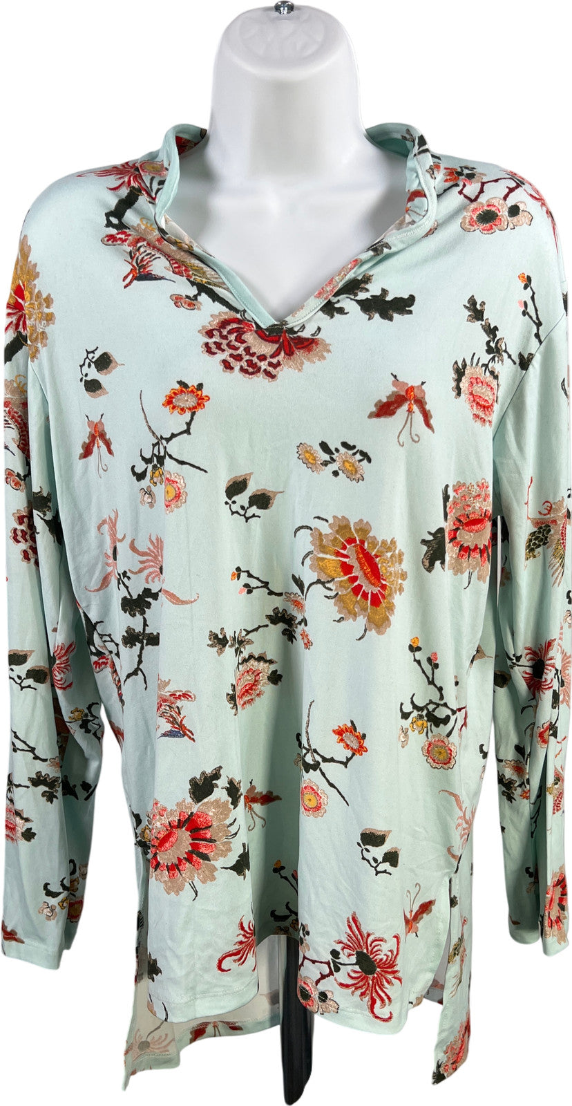 Natori Women’s Blue Floral Long Sleeve V-Neck Shirt - M