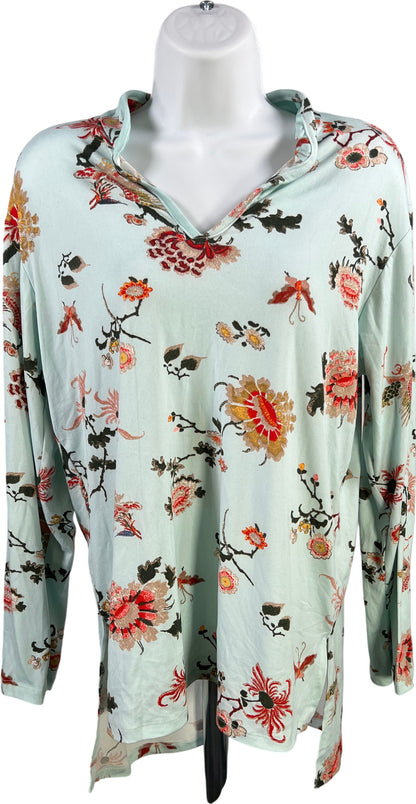 Natori Women’s Blue Floral Long Sleeve V-Neck Shirt - M