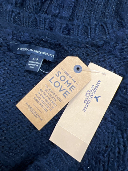 American Eagle Women’s Blue Open Knit Long Sleeve V-Neck Sweater - L