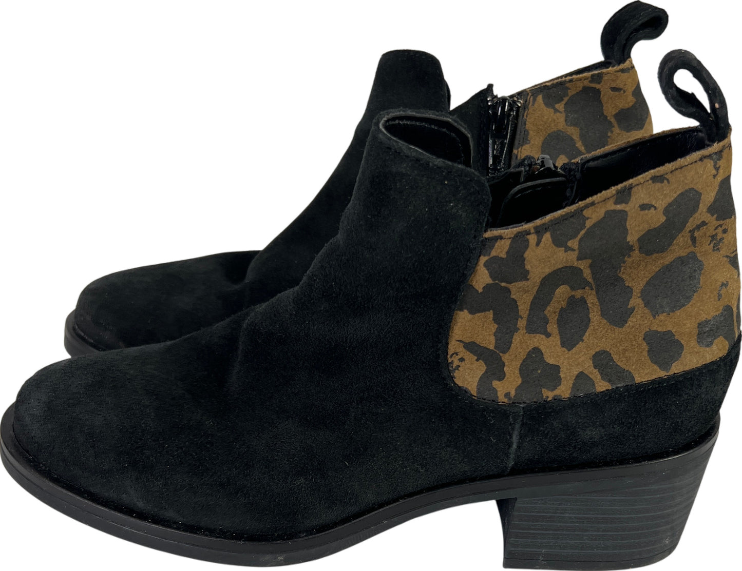 Clarks Women’s Black Suede Animal Print Block Heel Ankle Booties - 6