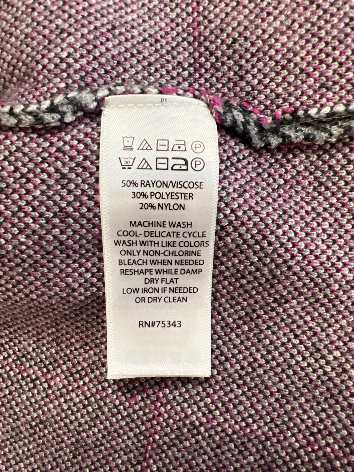 Tahari Women’s Gray/Purple Plaid Open Front Cardigan Sweater Jacket - M