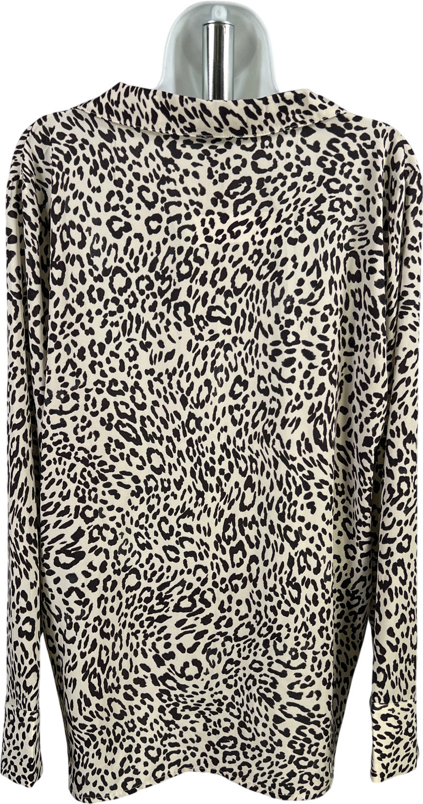 Sanctuary Women’s White/Brown Animal Print V-Neck Long Sleeve Blouse - L