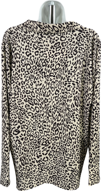 Sanctuary Women’s White/Brown Animal Print V-Neck Long Sleeve Blouse - L