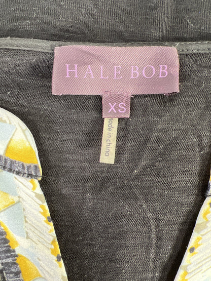 Hale Bob Women’s Yellow & Black Tie Front Roll Tab Sleeve Top - XS